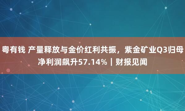 粤有钱 产量释放与金价红利共振，紫金矿业Q3归母净利润飙升57.14%｜财报见闻
